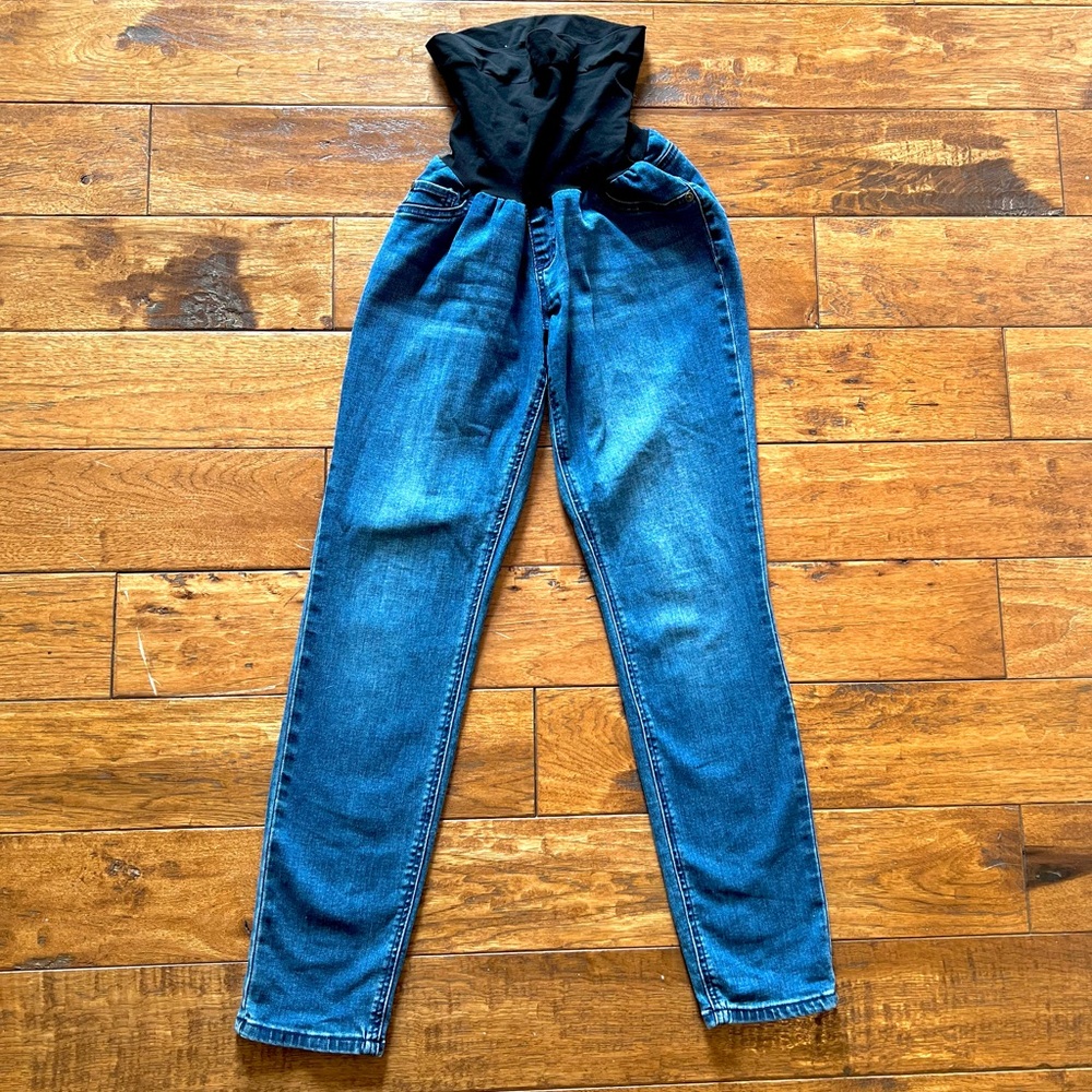 Maternity Jeans - Indigo Blue Women's Jeans with Black Waistband